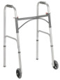 Steel Folding Walker, Two Button with 5 in Wheels and Glide Caps